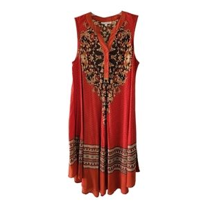 Flint and Moss Sin Dress Size S Sleeveless Vibrant Flame Orange Floral Midi